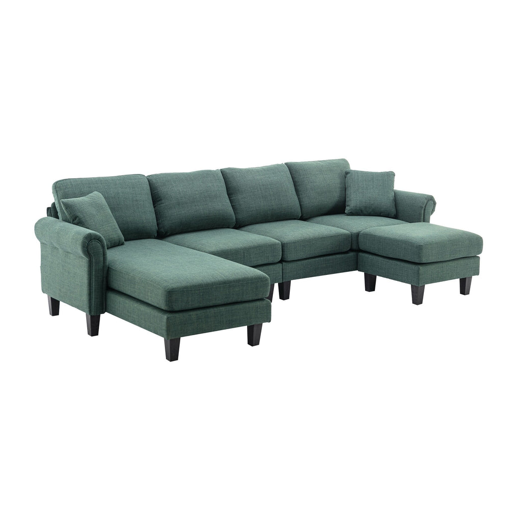 Green Sectional Sofa with Ottoman T3987