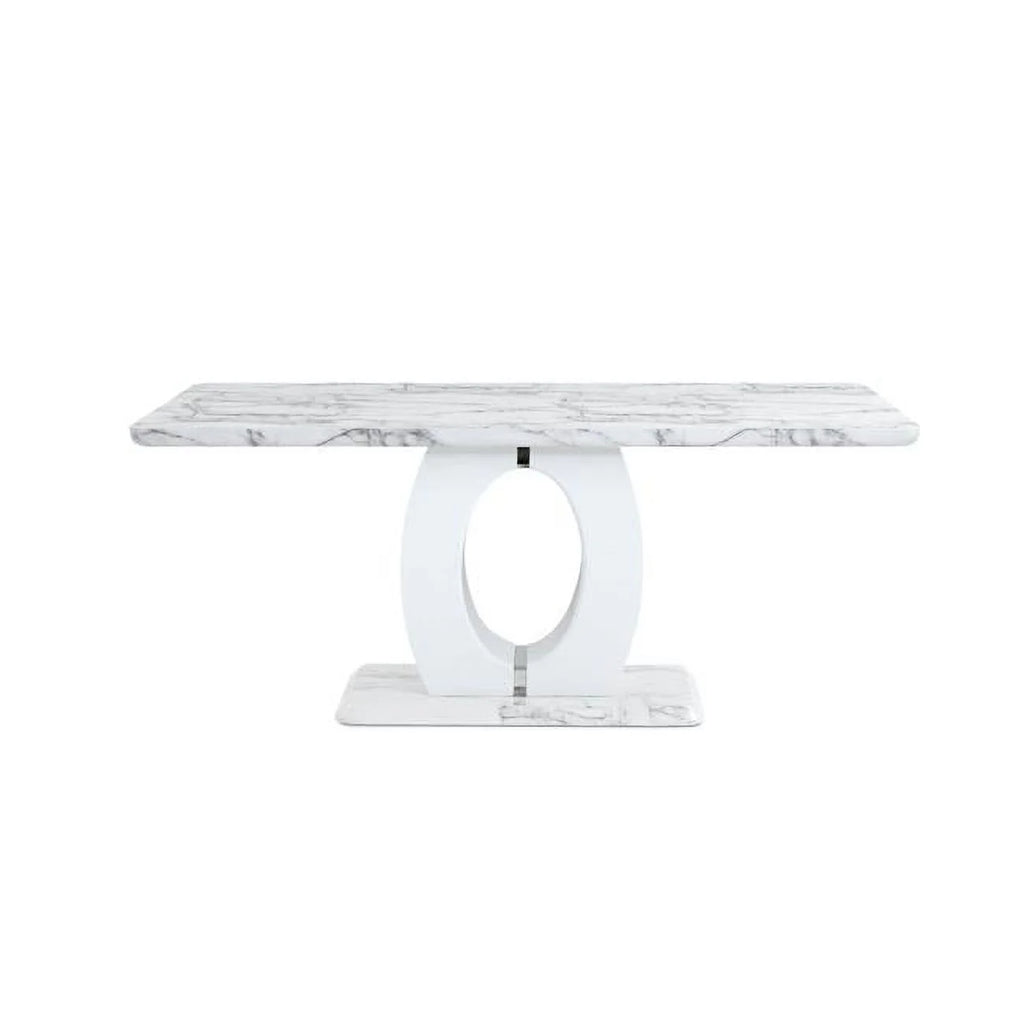 White Faux Marble Pedestal Base Dining Table Y686