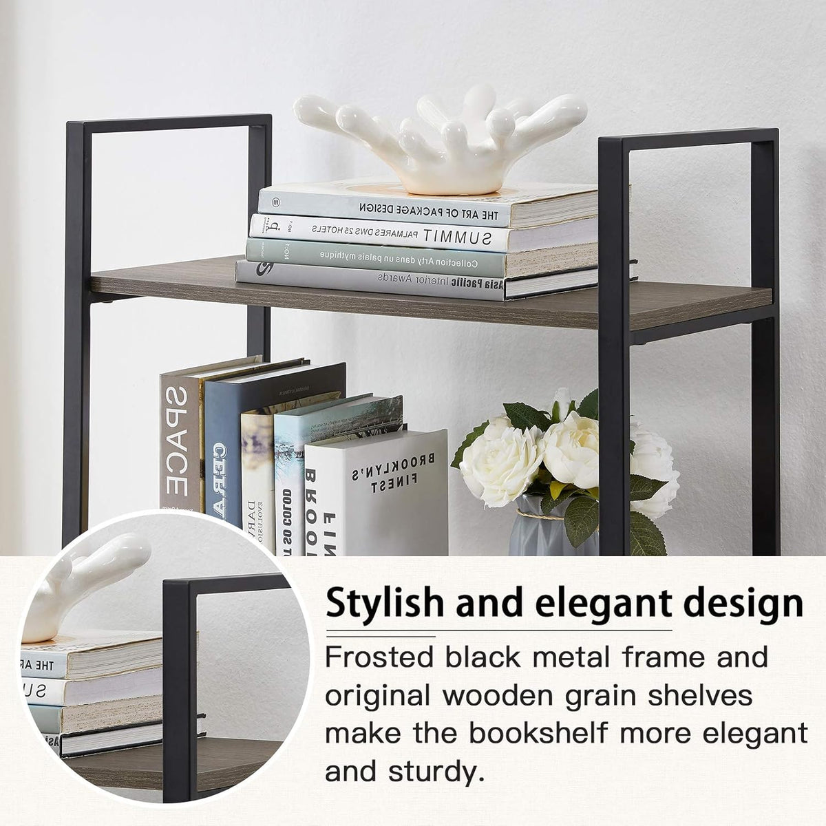 4-Tier Vintage Bookshelf with Metal Frame - Oak Grey A4767