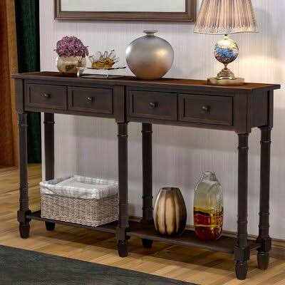 Console Sofa Table with Storage Drawers and Bottom Shelf (Espresso) B412