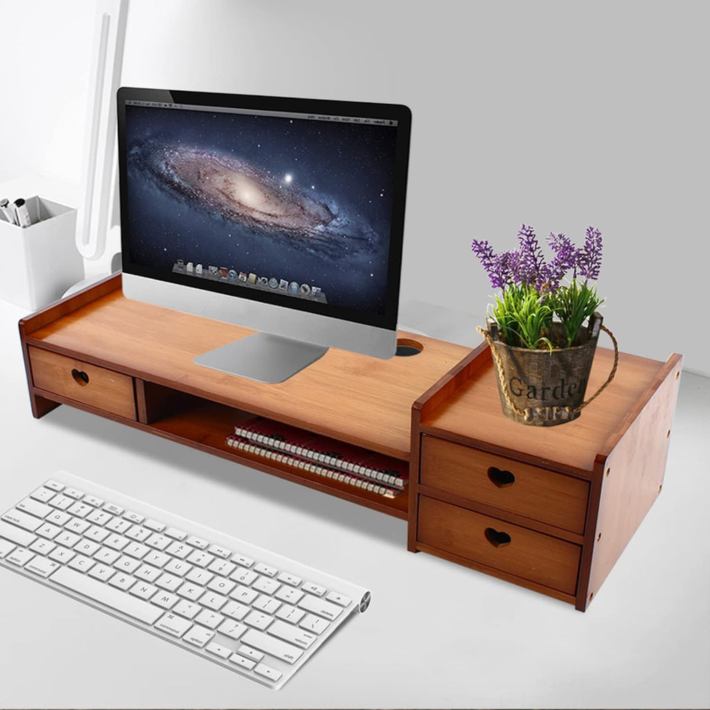 Bamboo Monitor Stand with 3 Drawers B400976