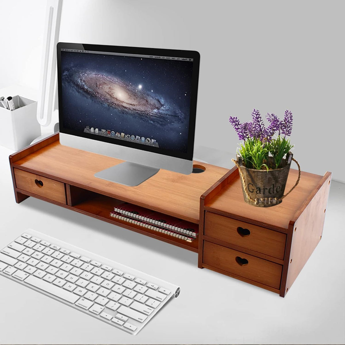 Bamboo Monitor Stand with 3 Drawers B400976