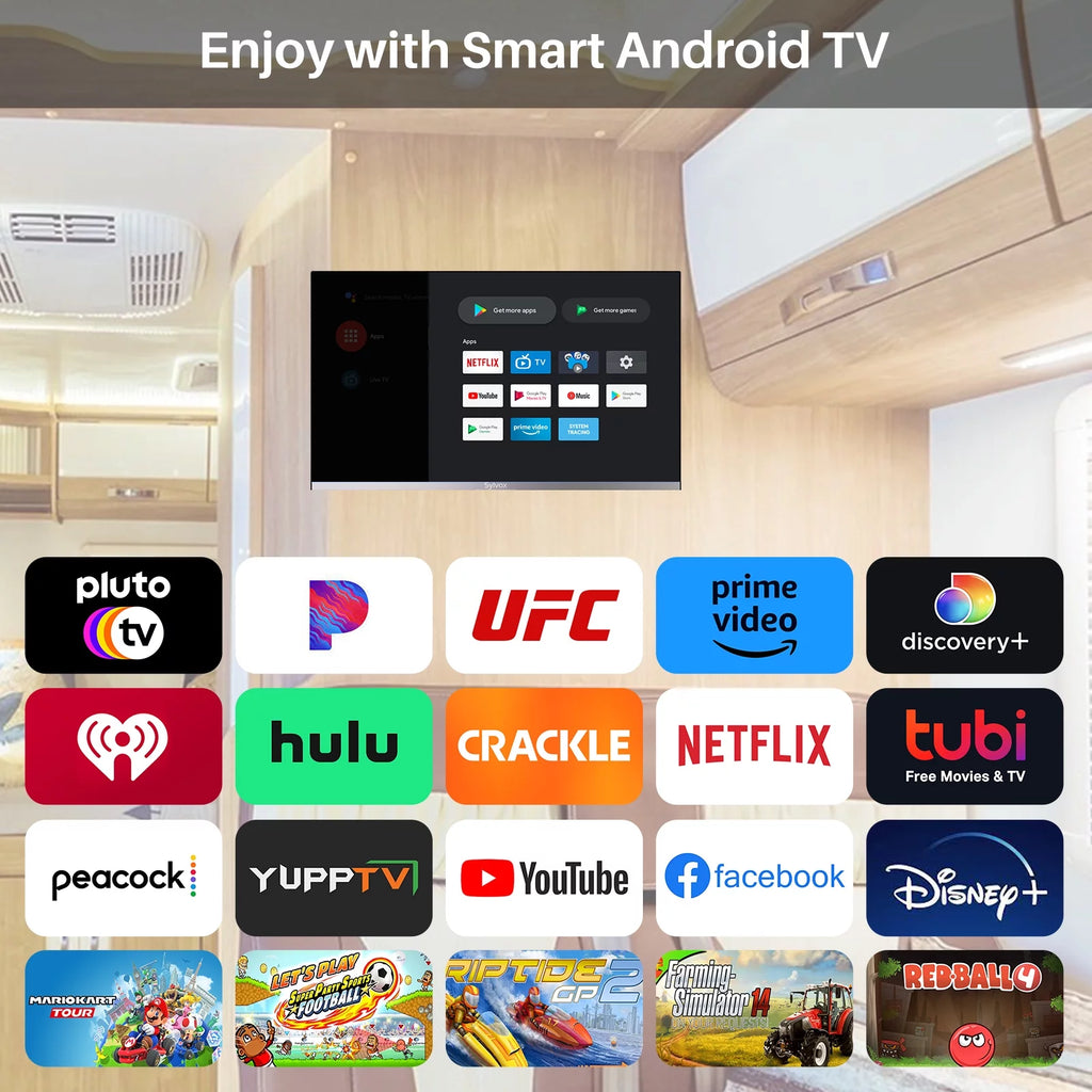 32 Smart RV TV with DVD Player 1080P FHD Android TV E906