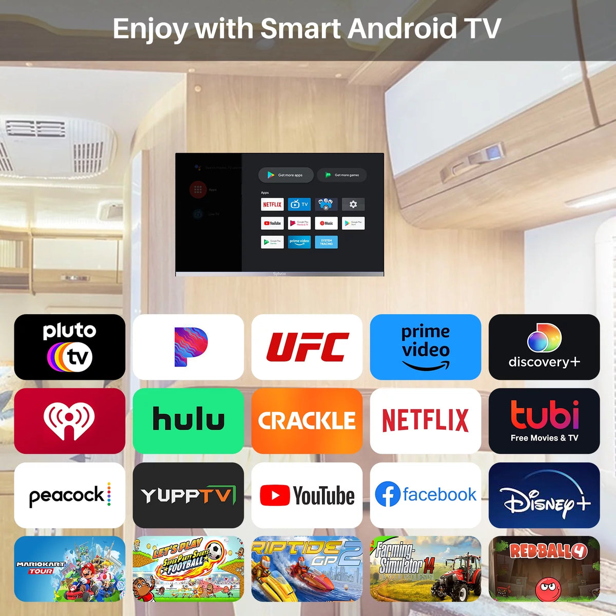 32 Smart RV TV with DVD Player 1080P FHD Android TV E906