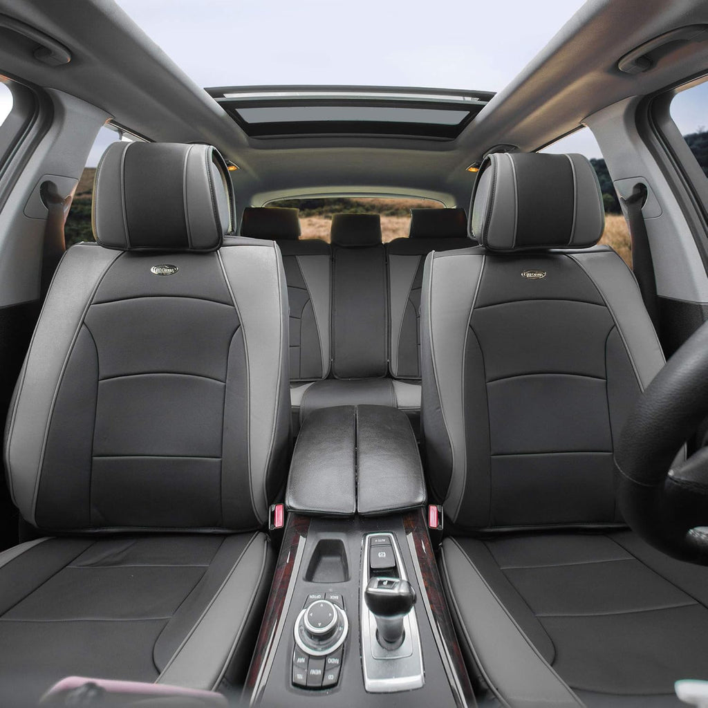Faux Leather Full Set Car Seat Covers Blue/Black N3685