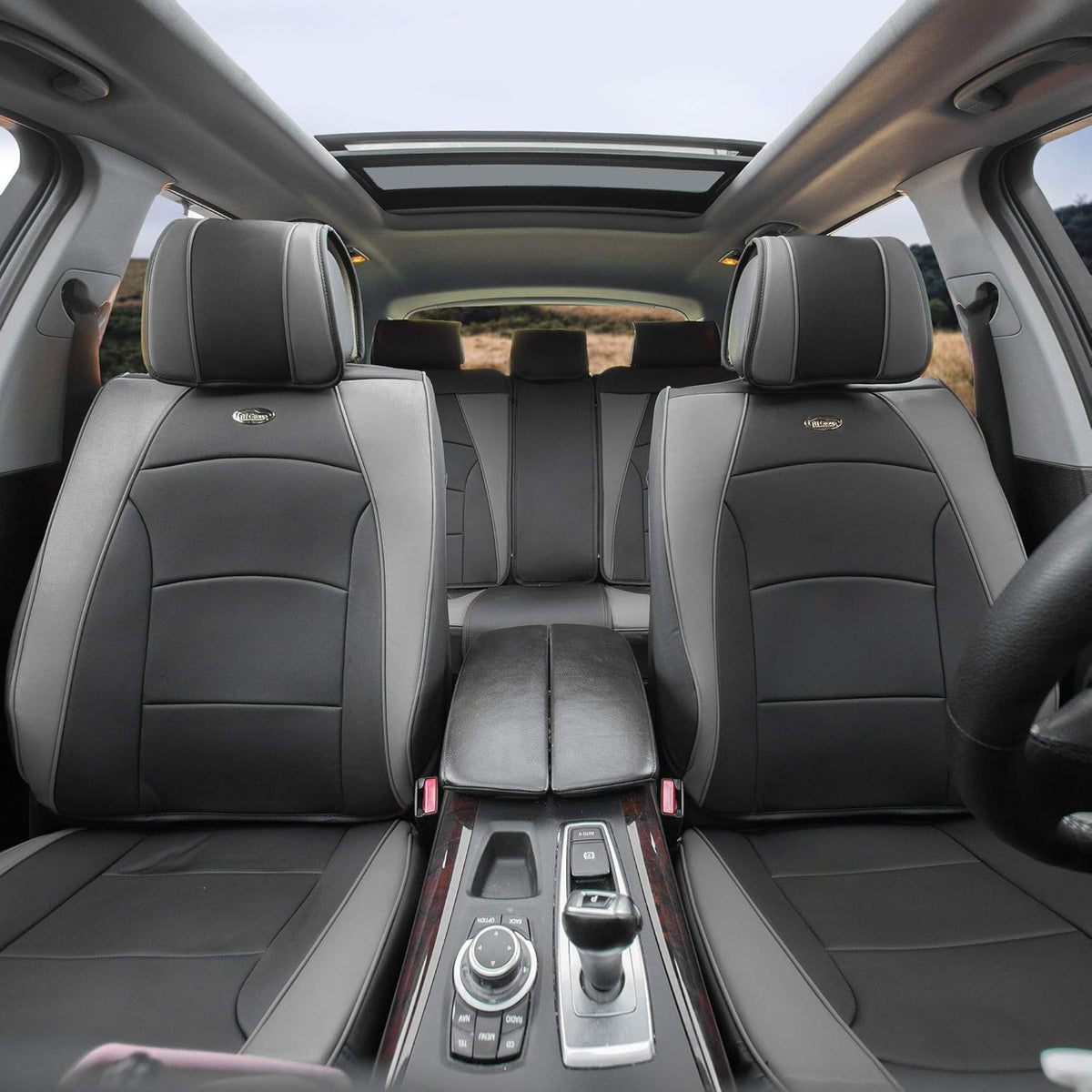 Faux Leather Full Set Car Seat Covers Blue/Black N3685