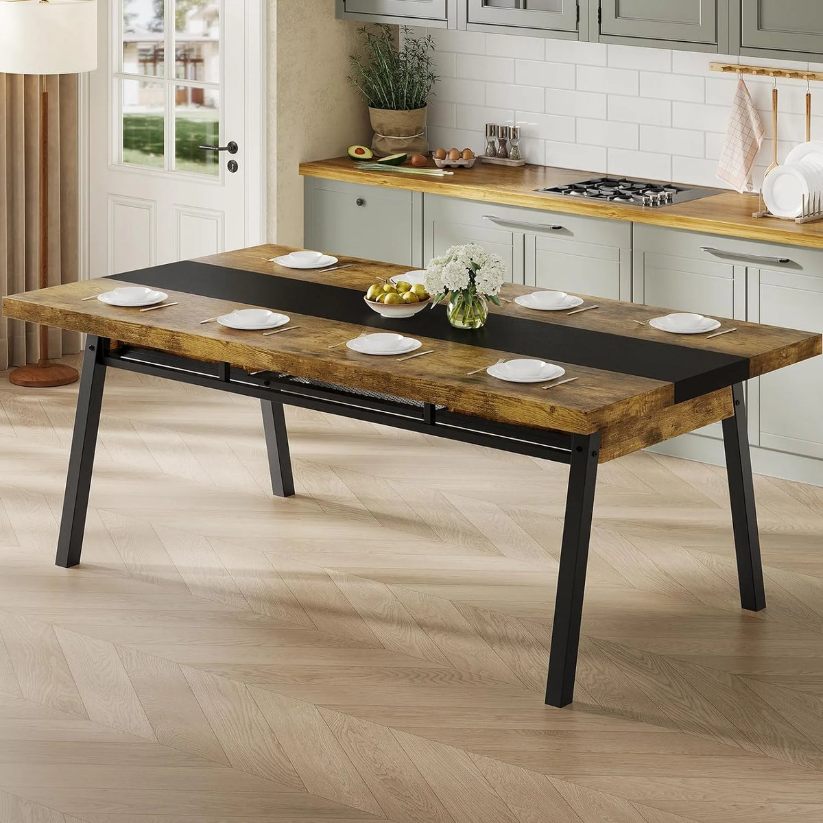 Brown 71-inch Rectangular Metal Frame Dining Table G780355