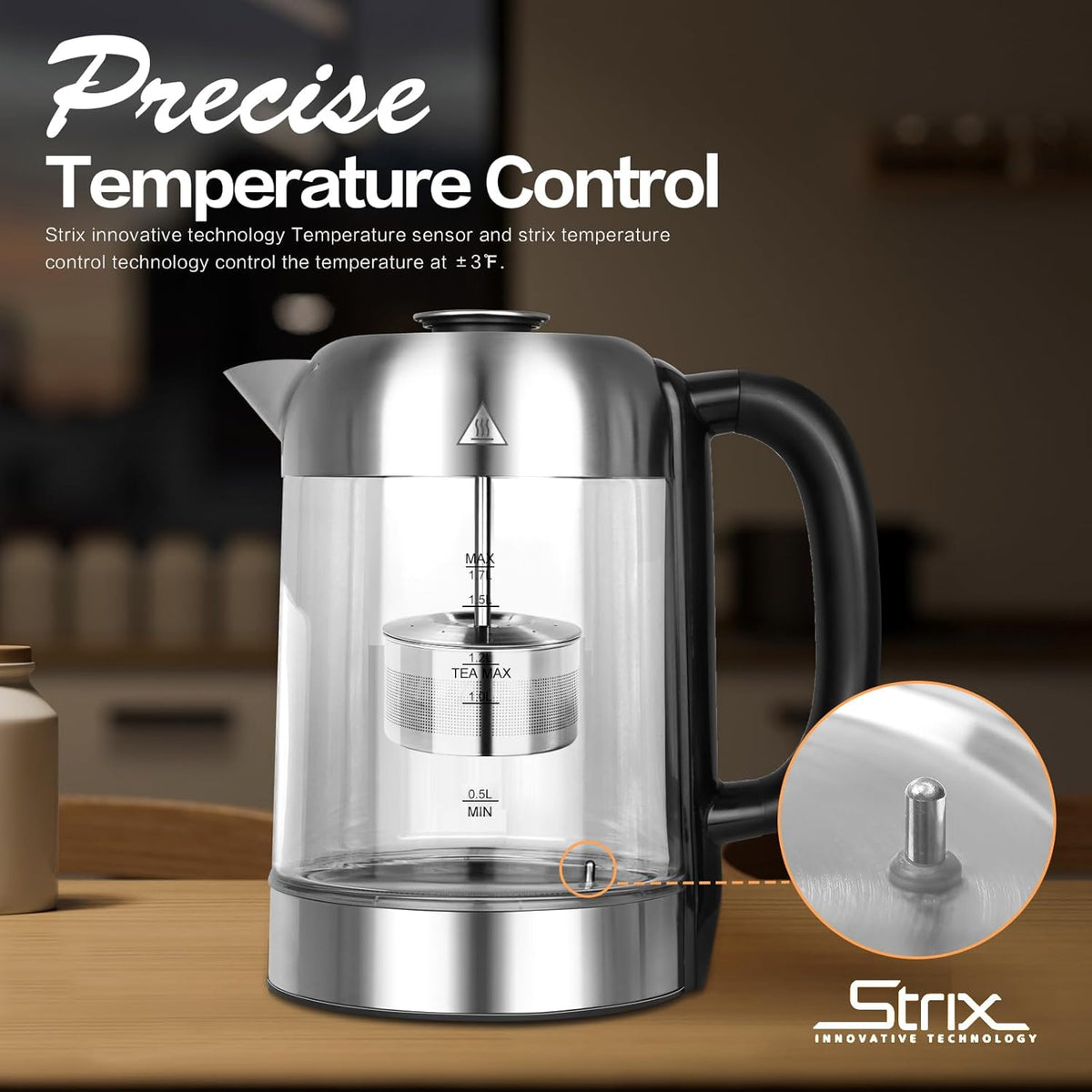 1.7L Borosilicate Glass Electric Kettle with Temperature Control E57007