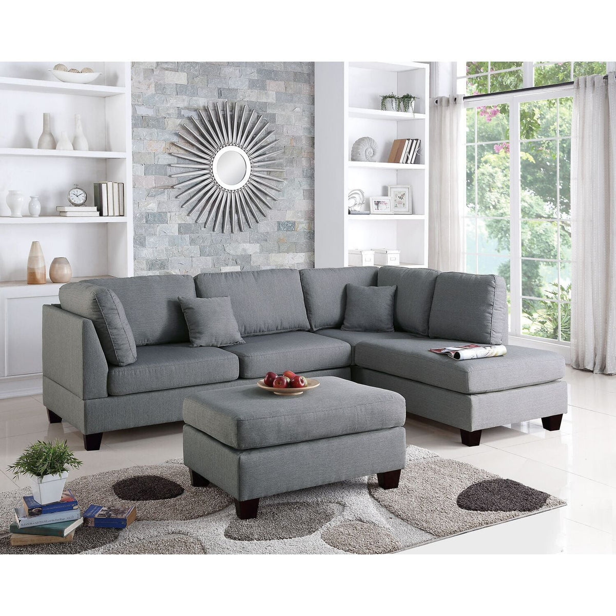 Reversible Sectional Sofa Set with Ottoman K3578