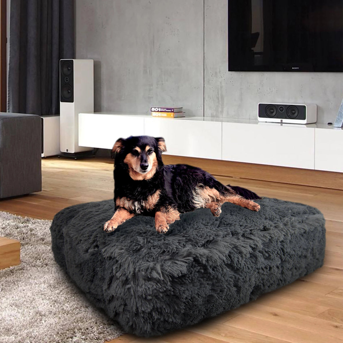 Large 46 inch x 35 inch Grey Faux Fur Pet Bed G34640