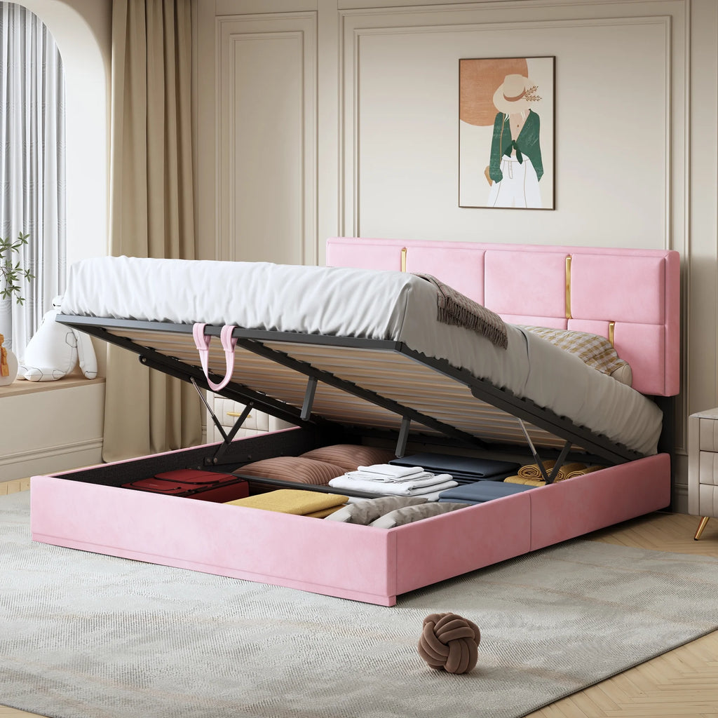 Queen Size Hydraulic Storage Upholstered Platform Bed Frame S51750