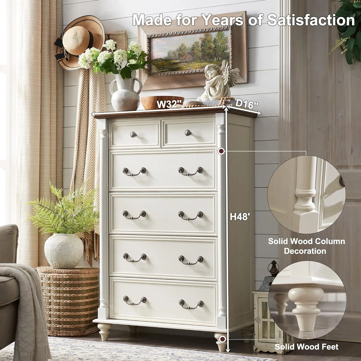 Antique White 6 Drawer Dresser R2062