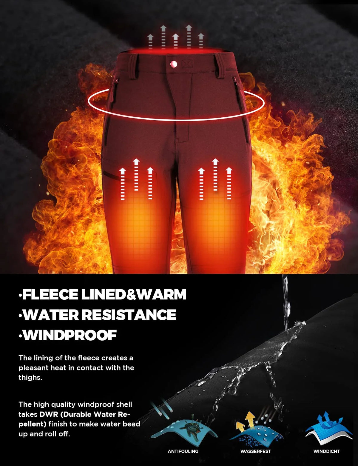 Waterproof Fleece Lined Hiking Ski Snow Pants I43996