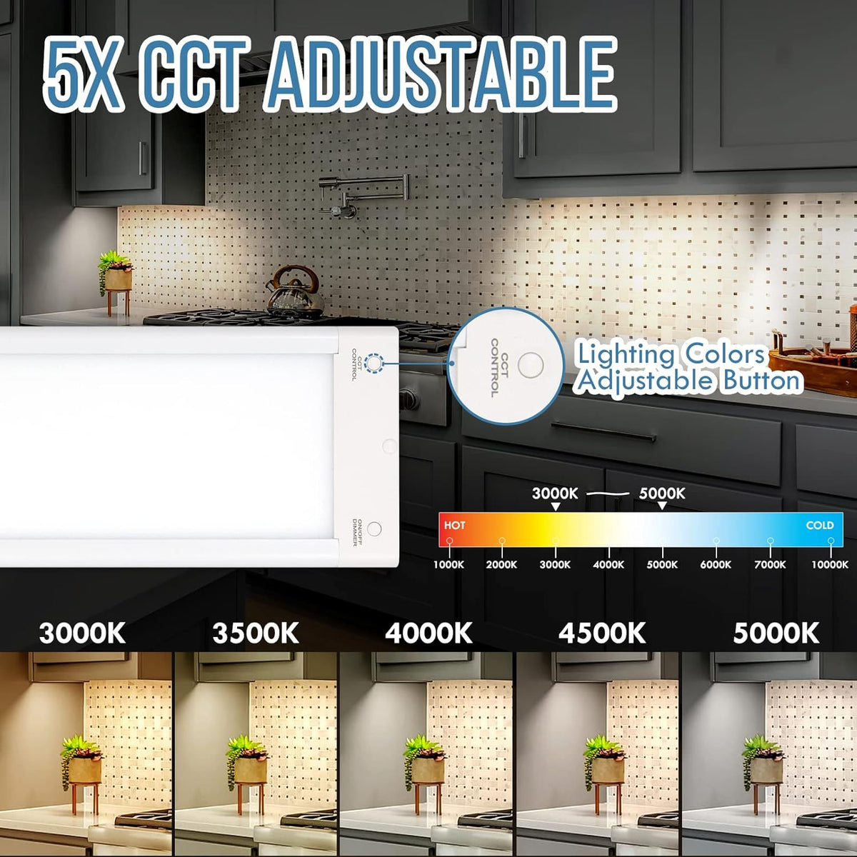 LED Under Cabinet Light, 18 Inch, 9W, 720lm, Dimmable, 5 Color Temperature, Pack of 2 H192