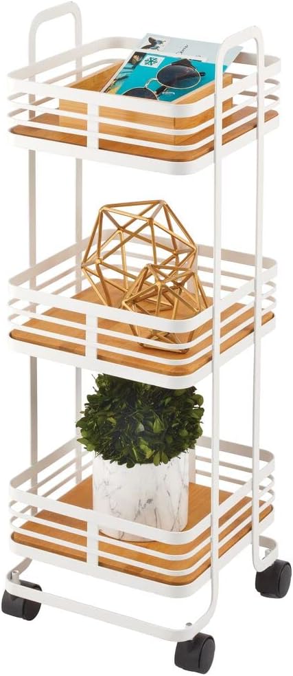 3-Tier Rolling Storage Trolley with Basket Shelves and Caster Wheels D62174