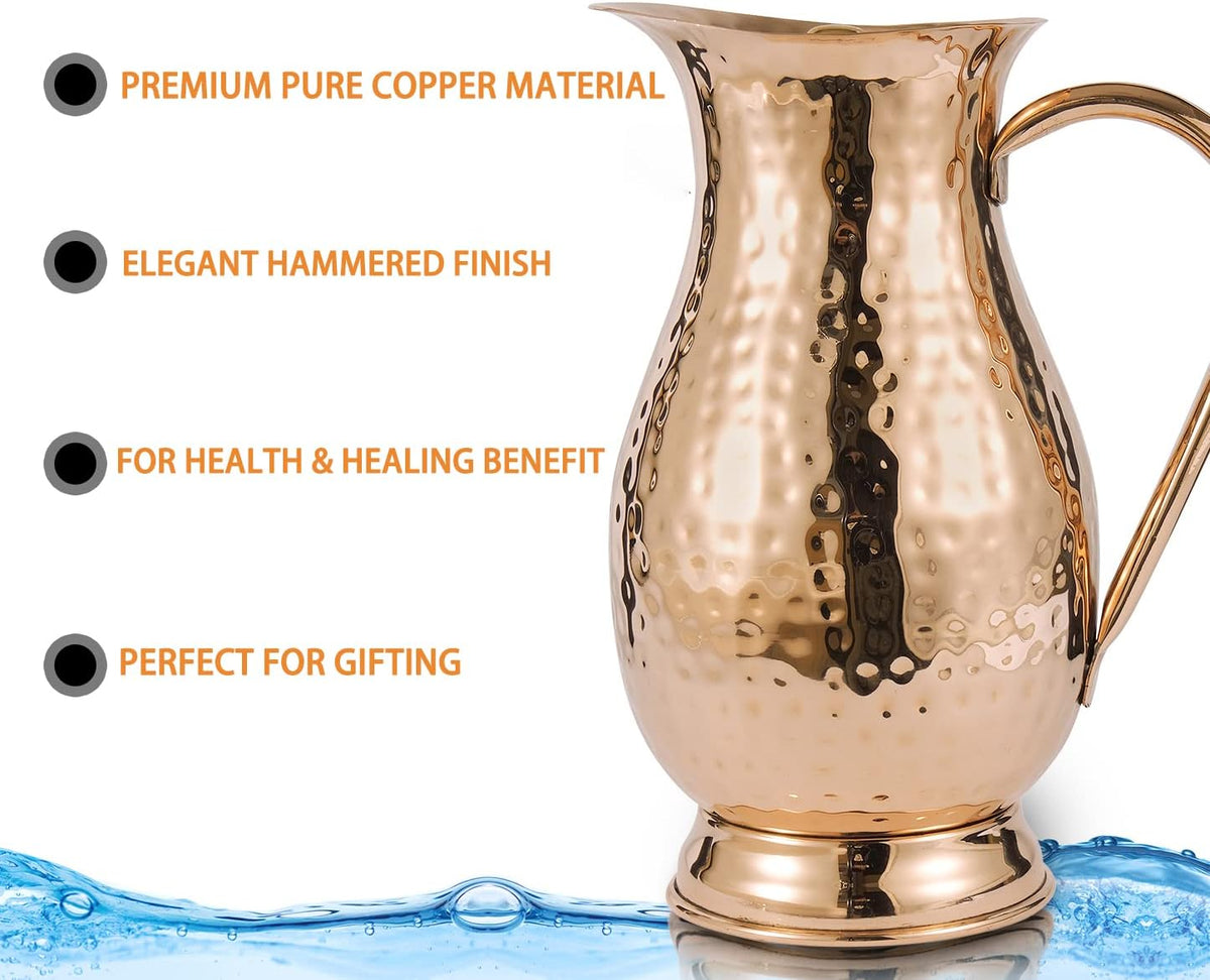 Copper Pitcher with Lid, Hammered Jug, 70 Oz, Pack of 2 W173312