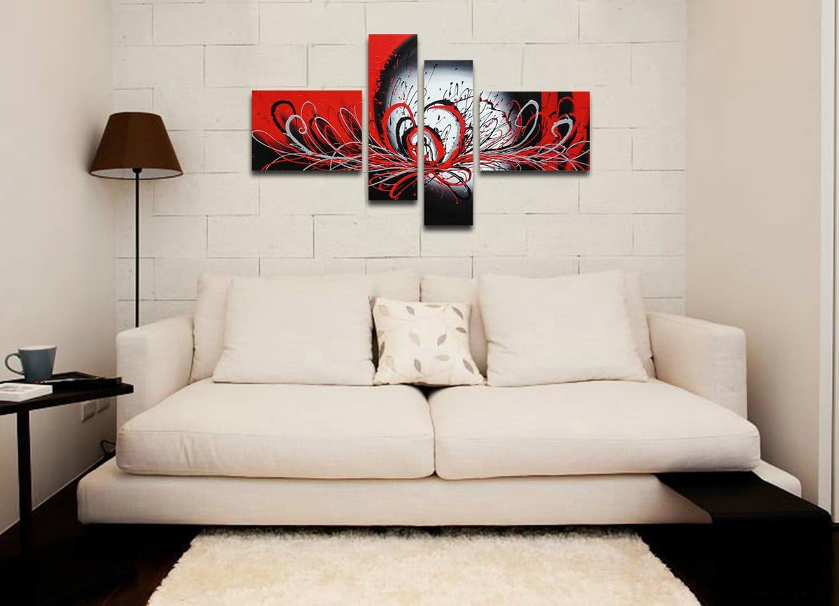 Black and Red Abstract Oil Painting on Canvas, Pack of 2 Y7797