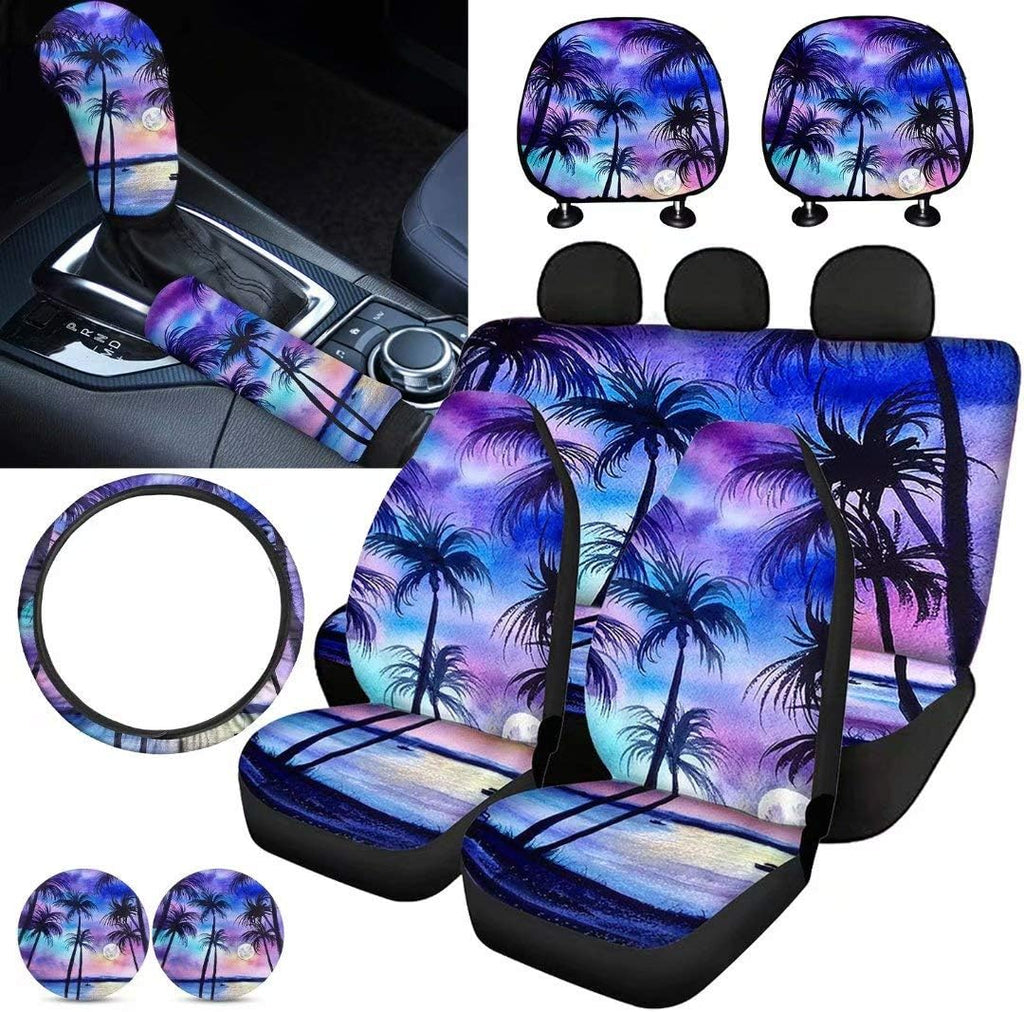 Purple Sugar Skull Car Seat Cover Set 11 PCS Q575