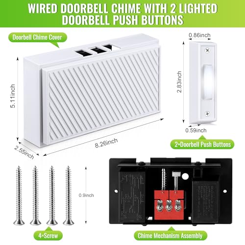Wired Doorbell Chime Kit with 2 Lighted Push Buttons D11917