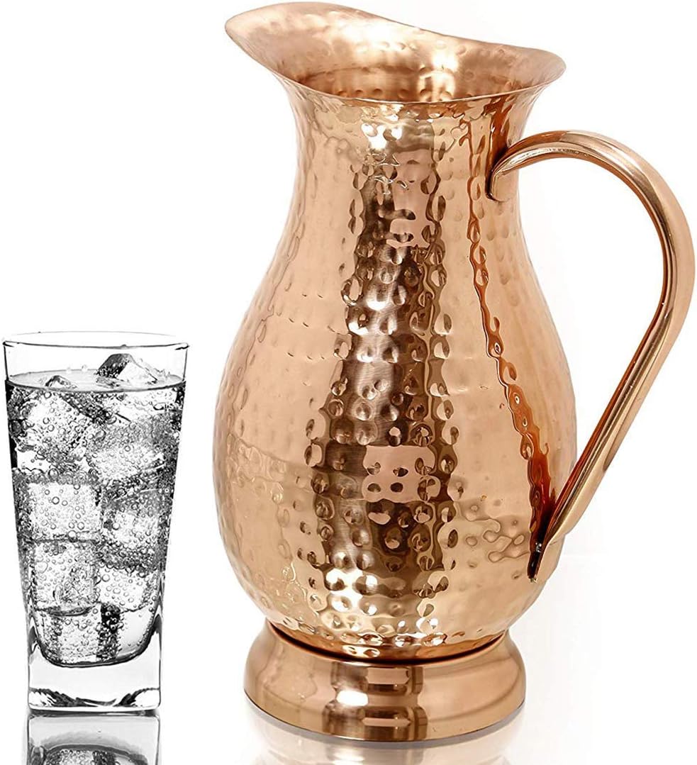 Copper Pitcher with Lid, Hammered Jug, 70 Oz, Pack of 2 W173312