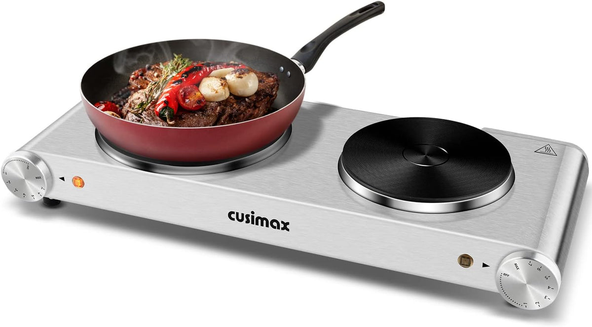 Double Hot Plates Electric Cooktop, Cast Iron, Black Stainless Steel, Pack of 2 Q267
