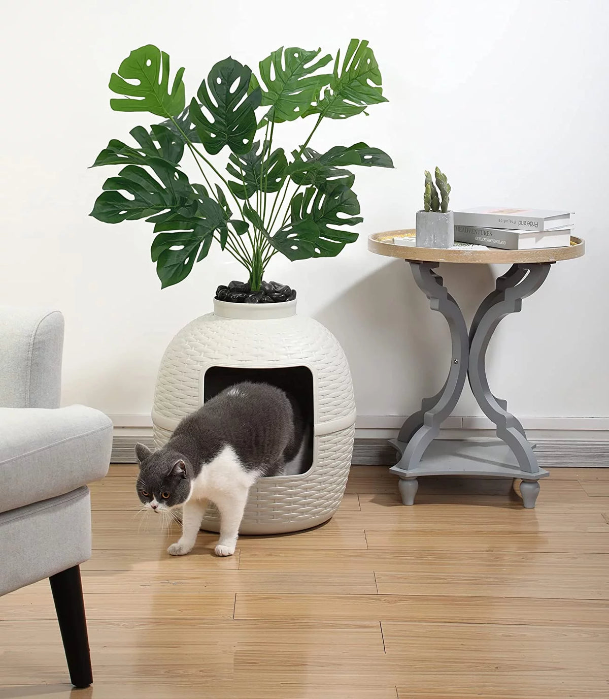 White Hidden Litter Box Furniture N653873