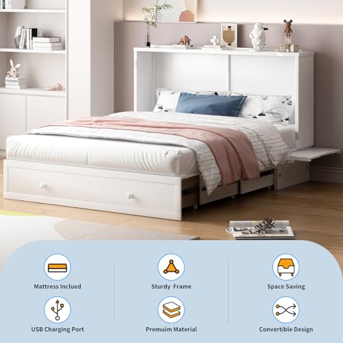 Queen Murphy Bed with 2 Storage Drawers and USB Charging Station R883295
