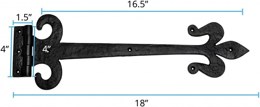 Black Wrought Iron Door Strap Hinge 18 Long Pack of 4 N87049