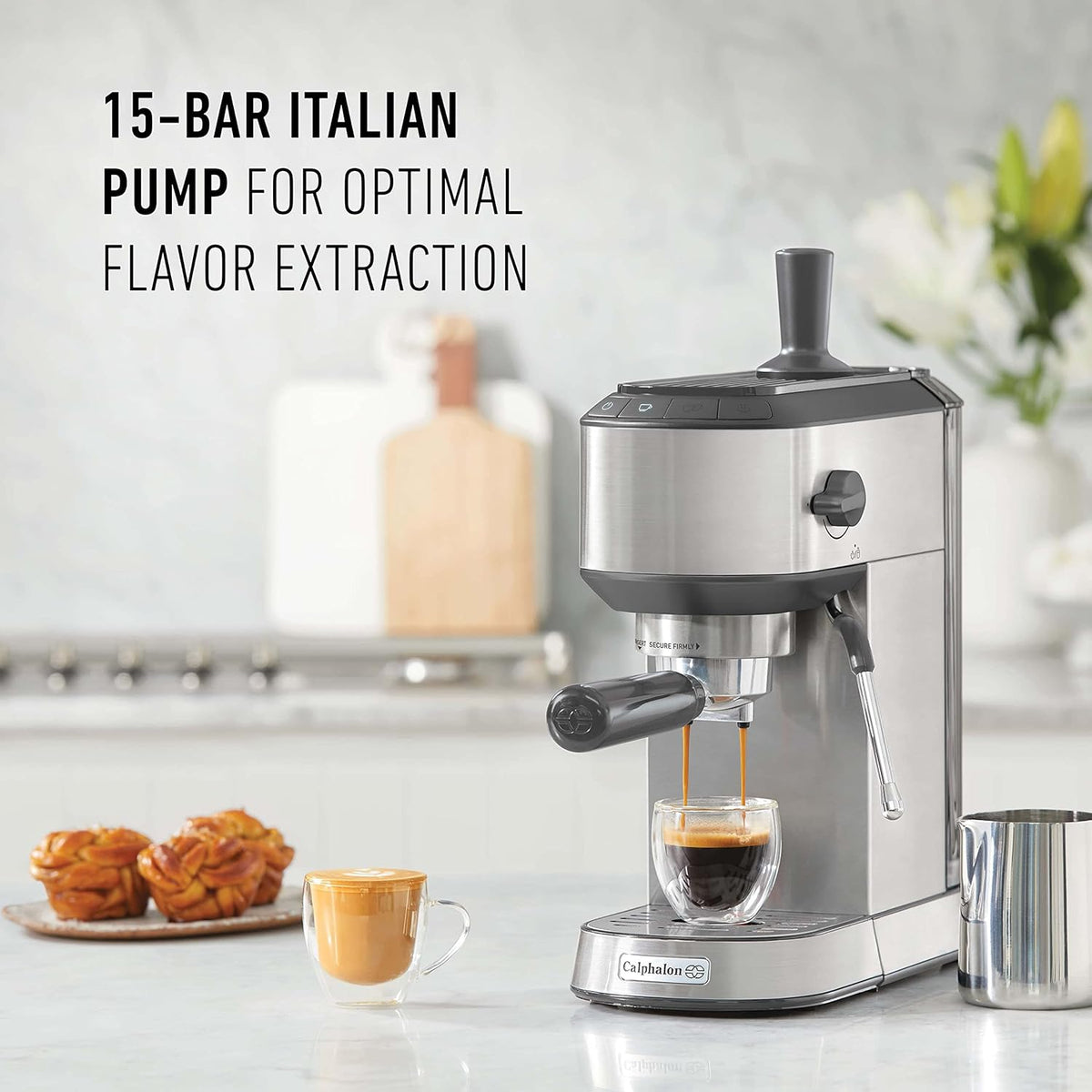 Compact Espresso Machine with Milk Frother, Stainless Steel R11863