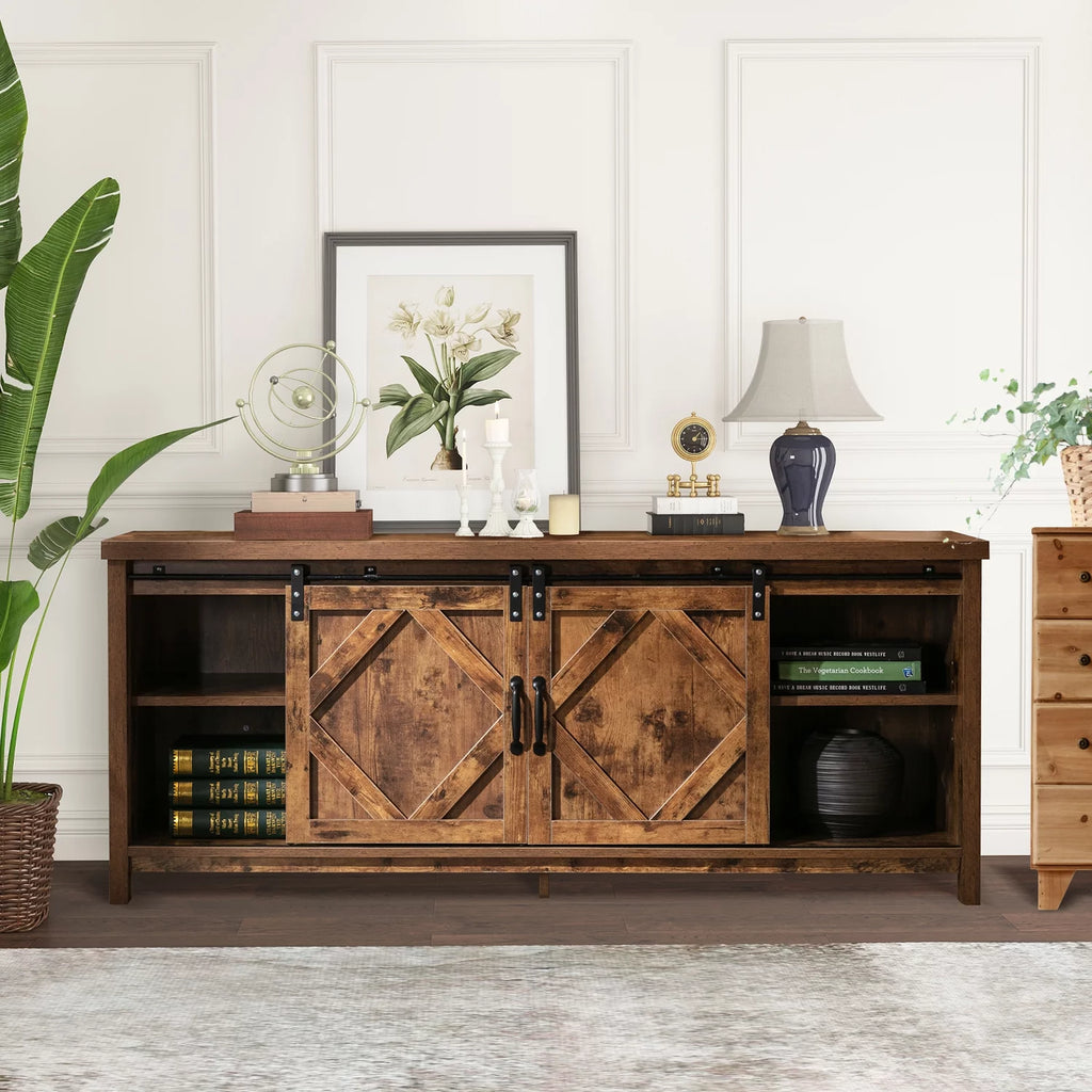 65 inch Media Console with Barn Doors Storage Cabinet P3120