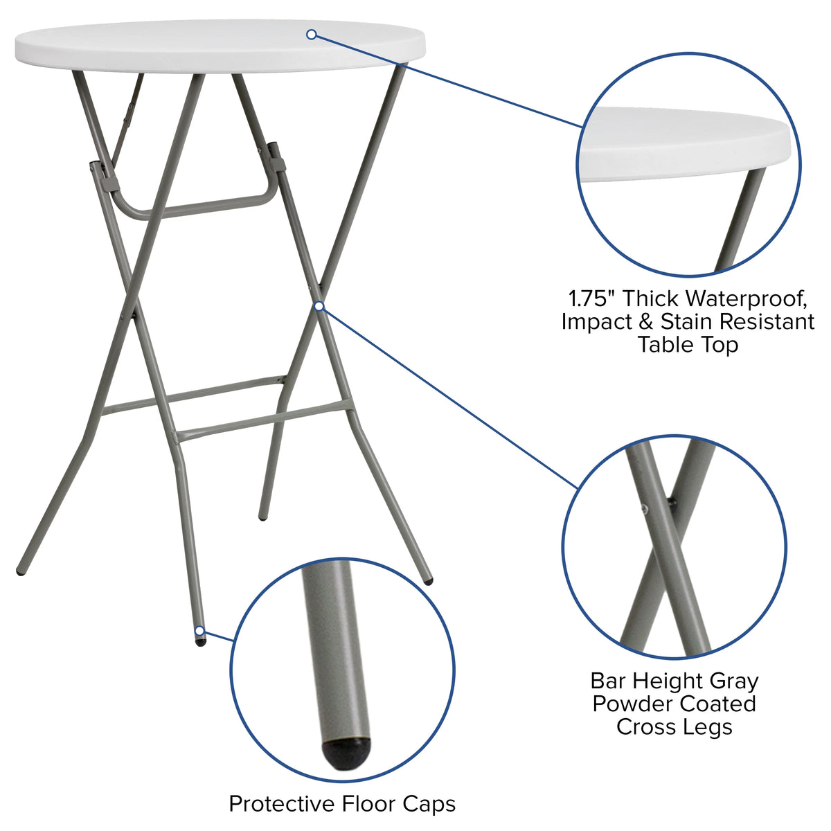 2.6-Foot Round Granite White Plastic Folding Table K611