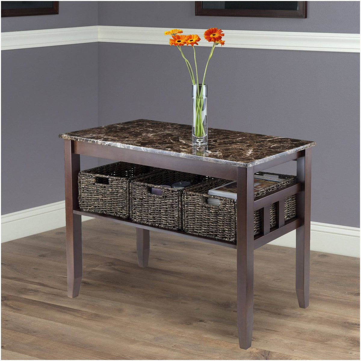 Faux Marble Console Table with 3 Baskets H316599