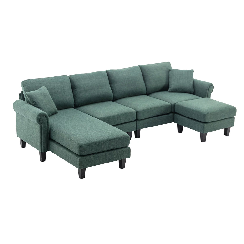 Green Sectional Sofa with Ottoman T3987