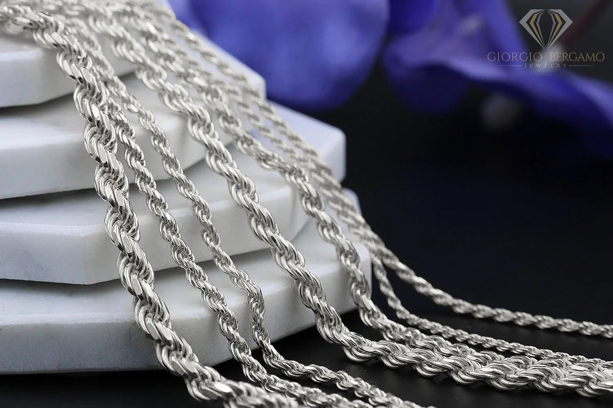 925 Sterling Silver 4mm Solid Rope Diamond Cut Chain Necklace H391