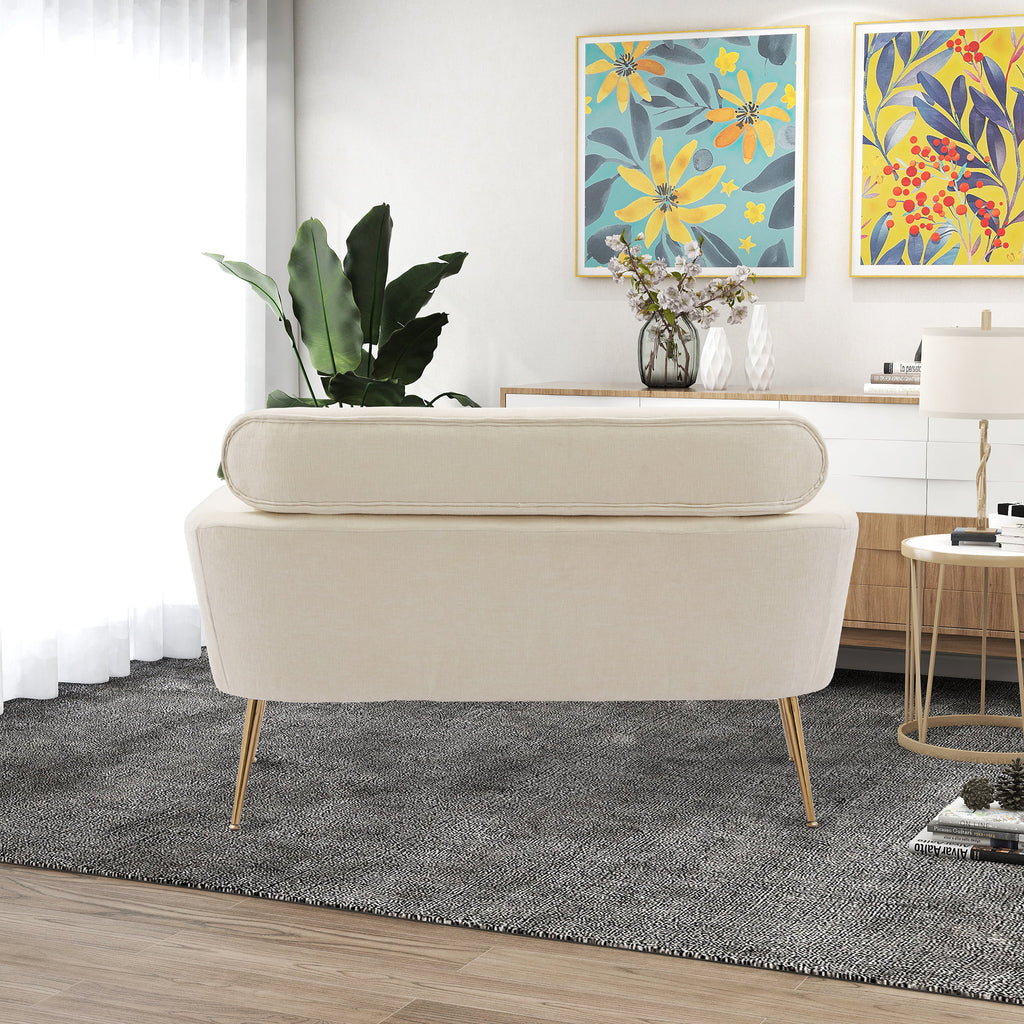 Mid Century Modern Chenille Two-Seater Sofa with 2 Throw Pillows S760350