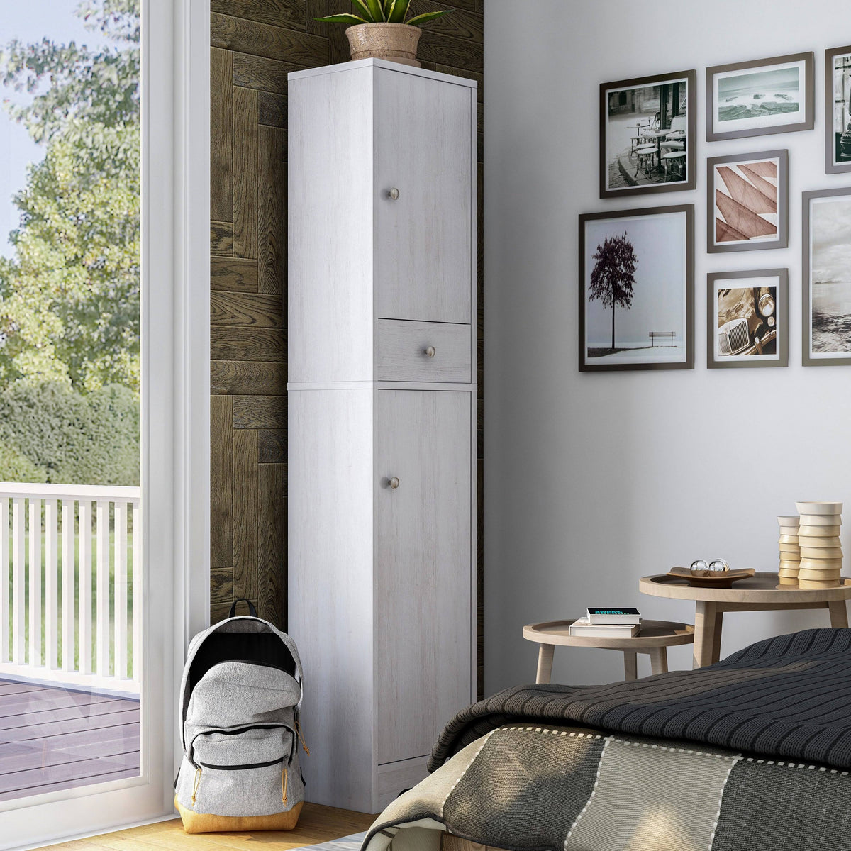 White Oak Compact Farmhouse Armoire D5310