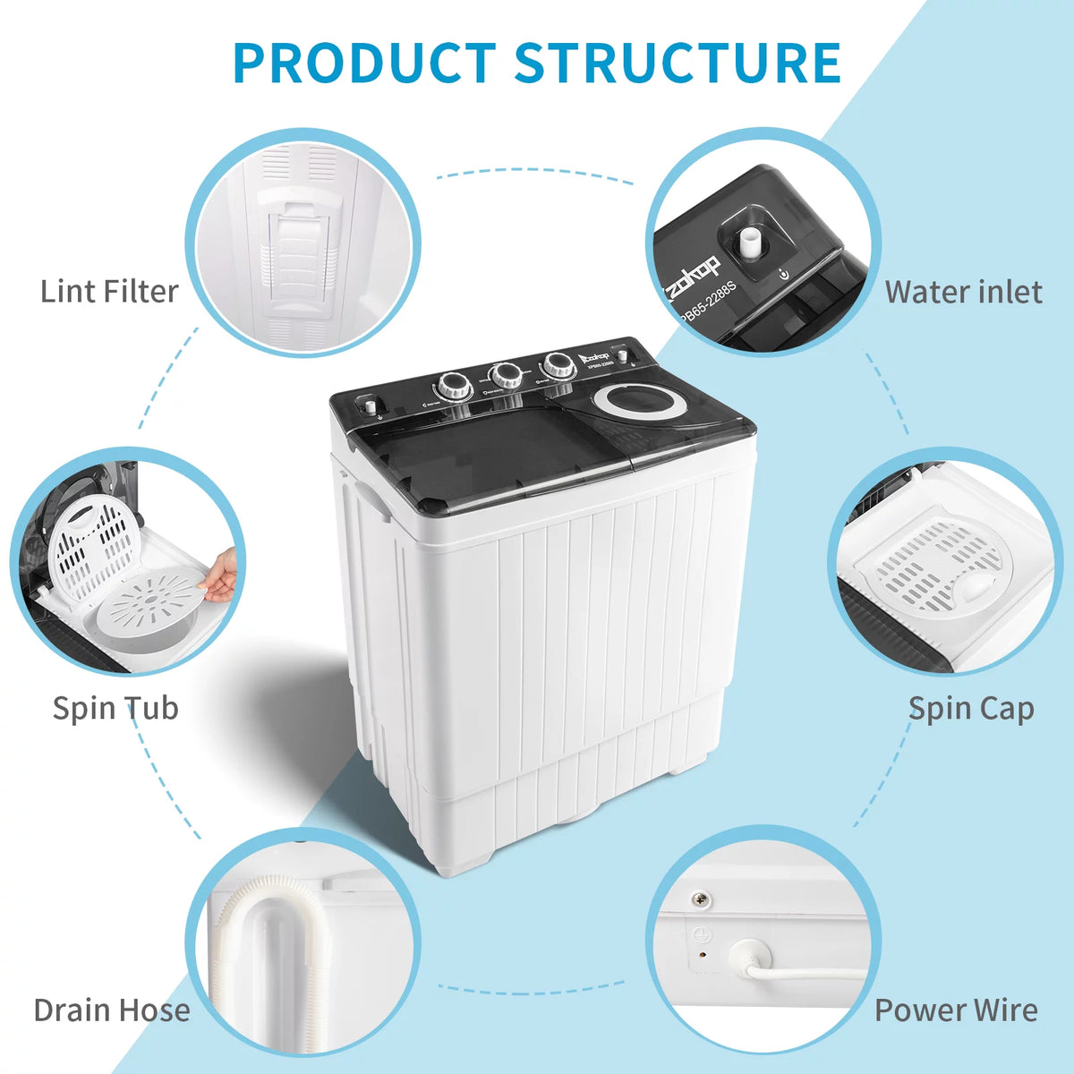 Portable 26lbs Twin Tub Compact Semi-automatic Washing Machine B709