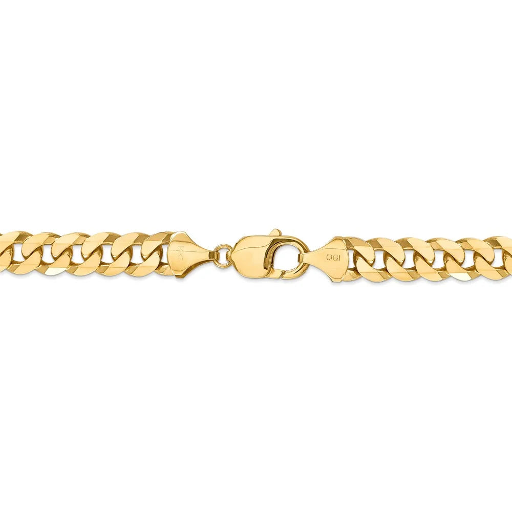 14kt Yellow Gold 9.5mm Flat Beveled Curb Chain, 9 inch, Lobster Clasp Y73326