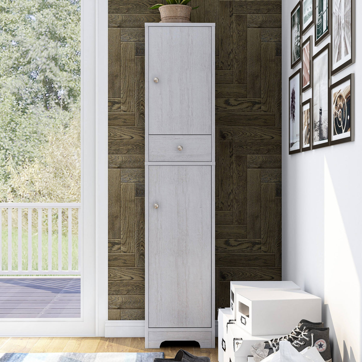 White Oak Compact Farmhouse Armoire D5310