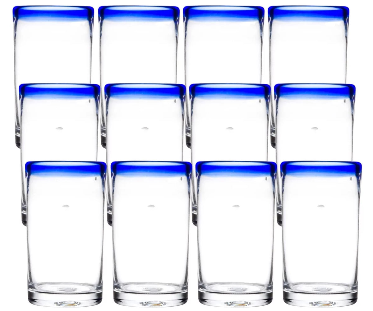 16 oz. Cooler Glass with Cobalt Blue Rim W849