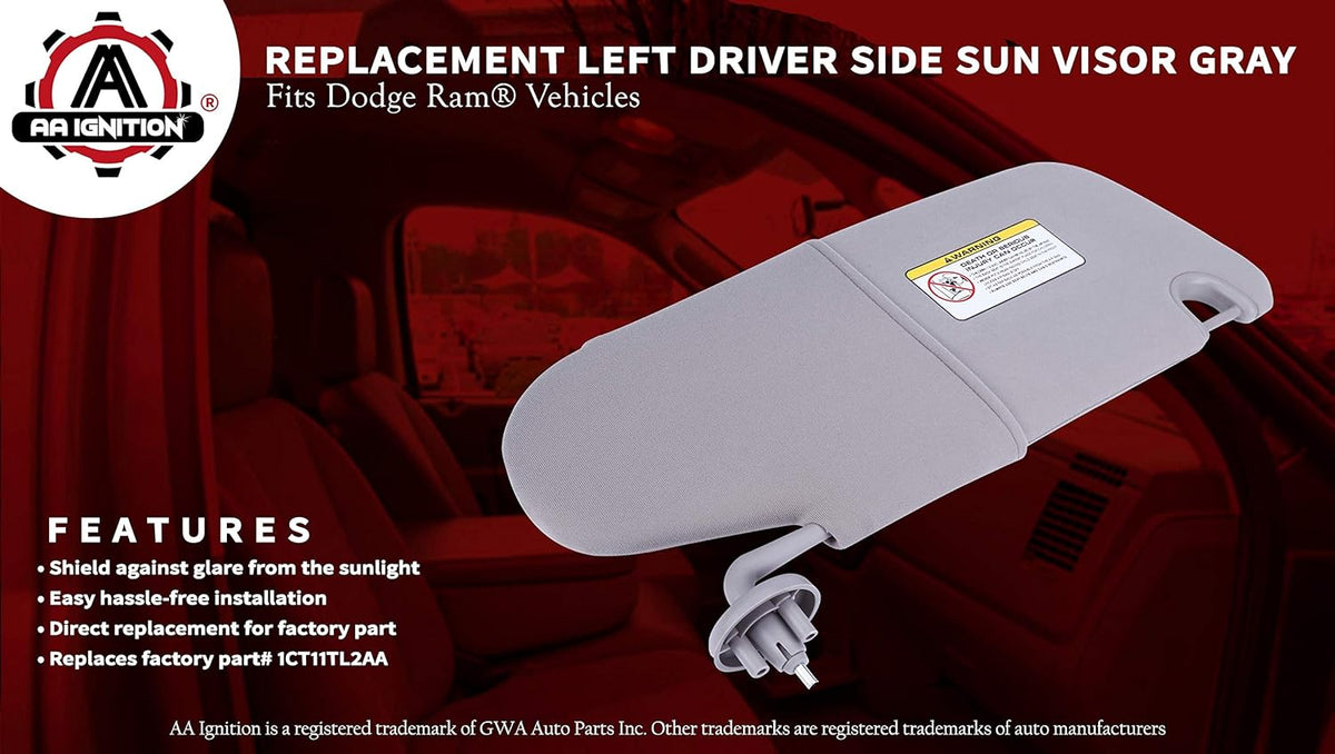 Left Driver Side Sun Visor Gray Pack of 2 K7815