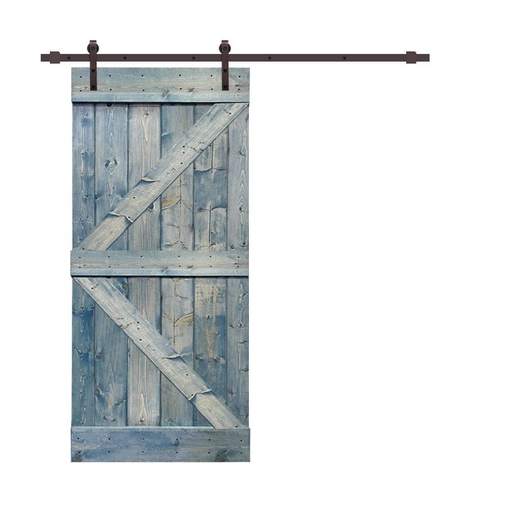 Red Walnut Stained Pine Wood Interior Sliding Barn Door with Hardware Kit B8856