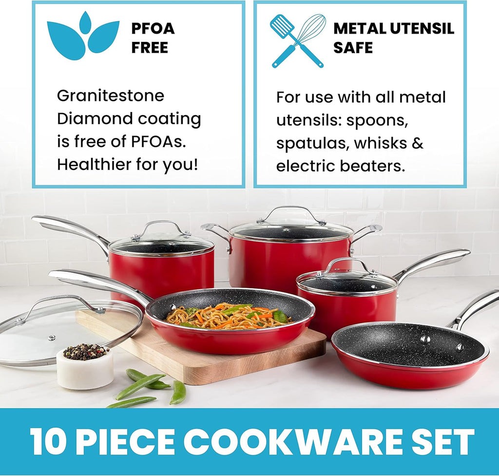 10pc Nonstick Granite Stone Cookware Set Q740