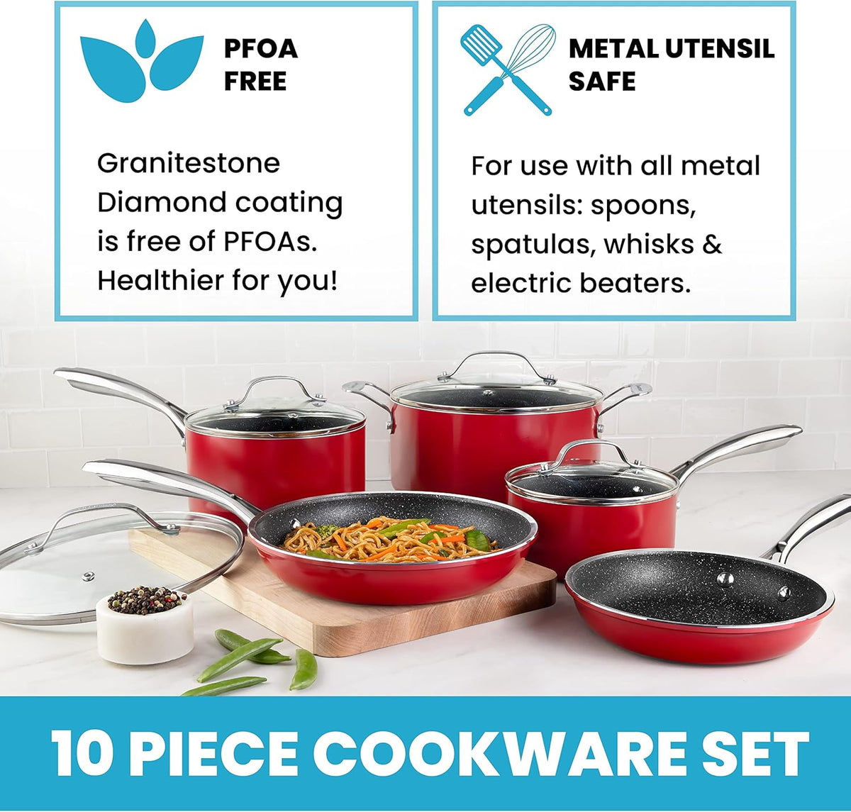 10pc Nonstick Granite Stone Cookware Set Q740