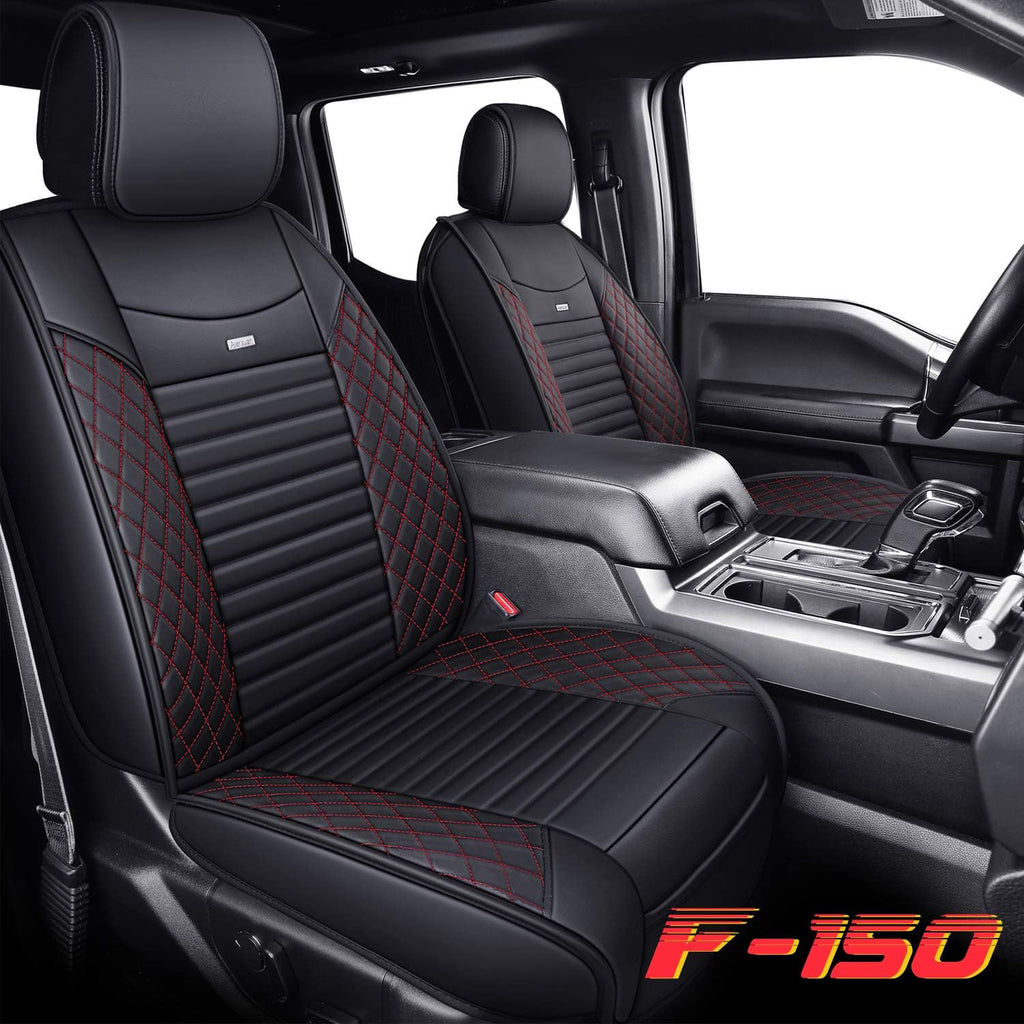 Waterproof Leather Truck Seat Covers Full Set Black-Red P492818