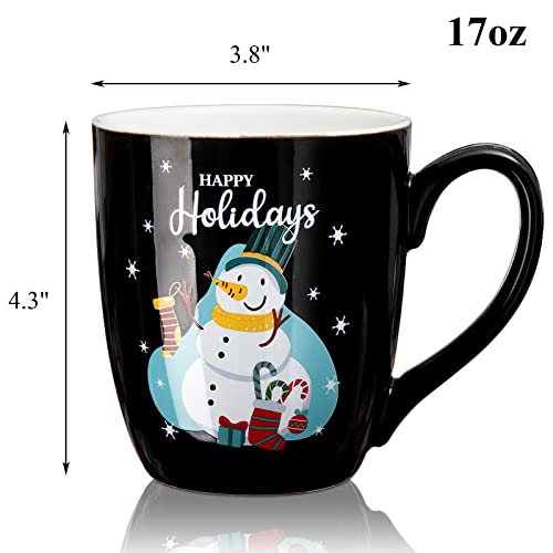 Set of 6 17 Oz Ceramic Black Christmas Coffee Mugs Z40639