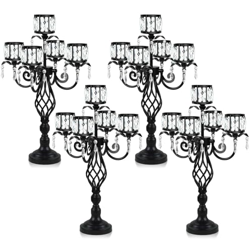 Black 5 Arm Crystal Candlestick Holder B2024