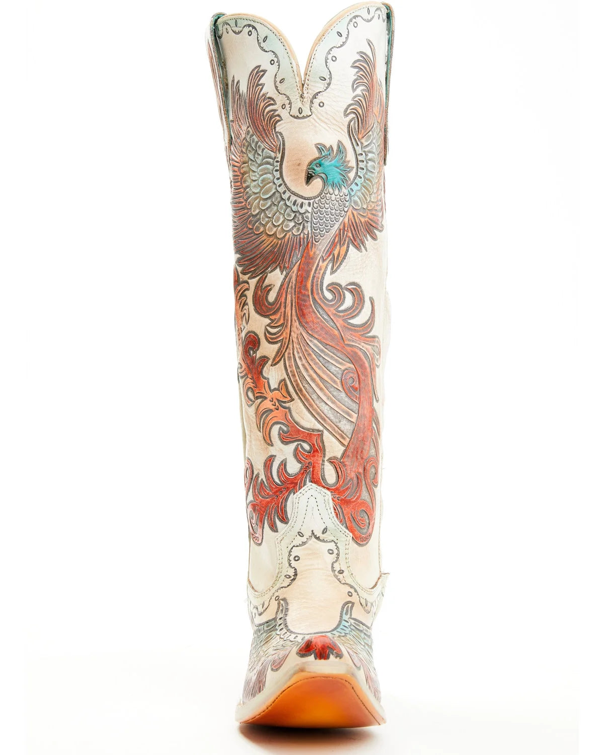 White Hand Tooled And Painted Tall Western Boot Snip Toe V4439