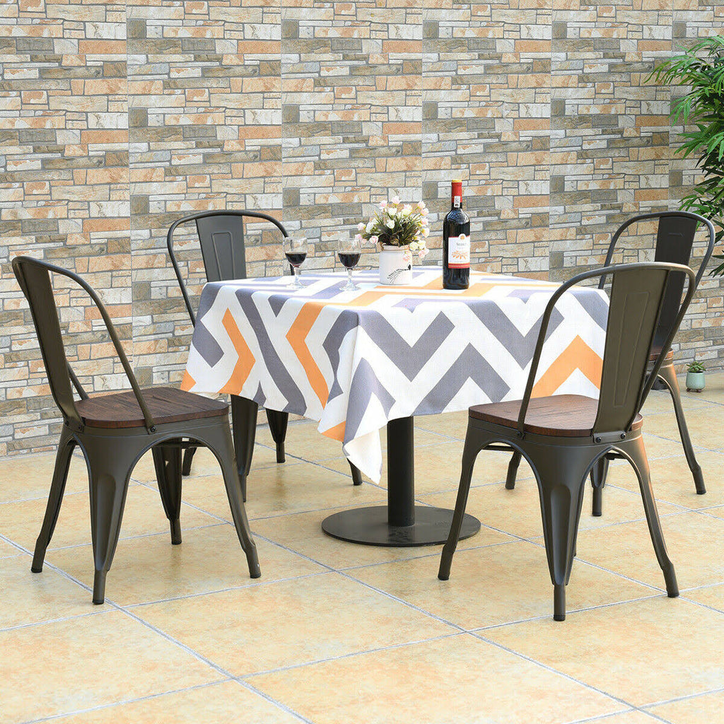 Set of 4 Metal Dining Chair Wood Seat Y2111