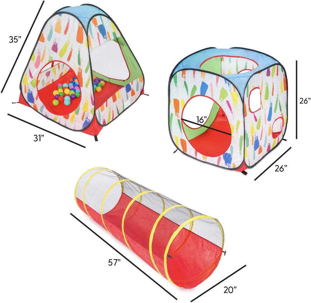 Kid's Pop up Tent Tunnel Playhouse with 50 Balls and Carry Bag M8706